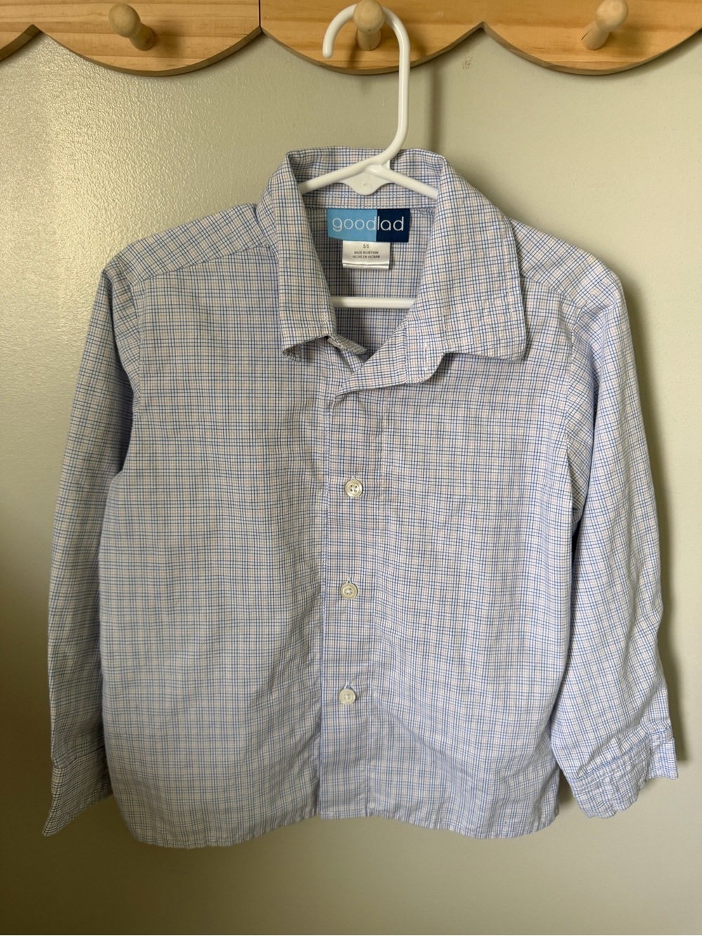 Goodlad Boys Size 5 Blue White Check Woven Long Sleeve Button-Front Dress Shirt